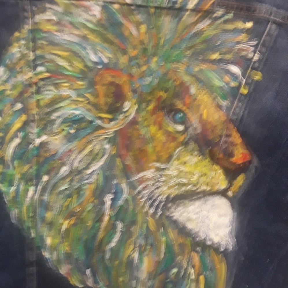 Handpainted lion women's denim jacket